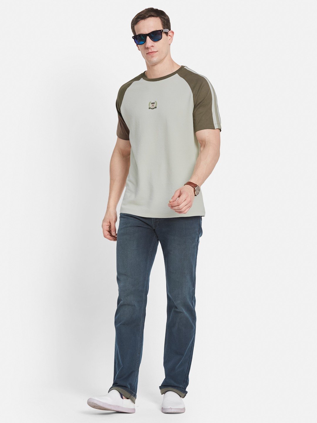CUT N SEW ROUND NECK BOX KNIT T-SHIRT