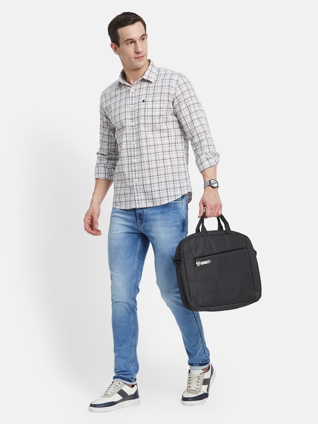 METTLE Men Spread Collar Checked Cotton Casual Shirt