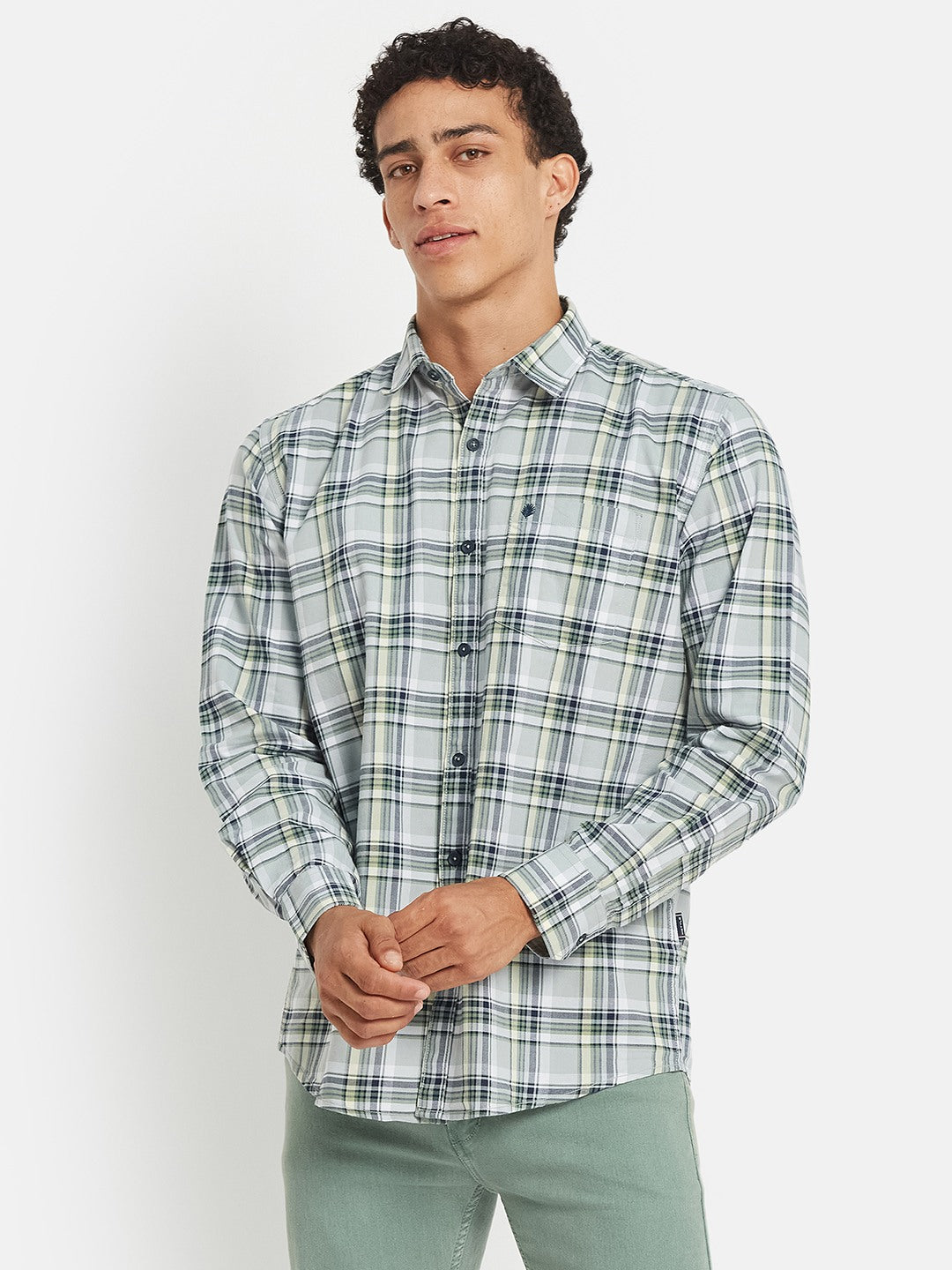 METTLE Men Tartan Checked Spread Collar Cotton Casual Shirt
