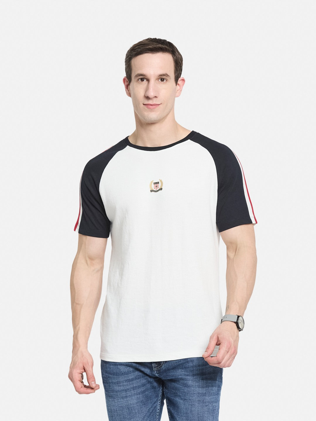 CUT N SEW ROUND NECK BOX KNIT T-SHIRT