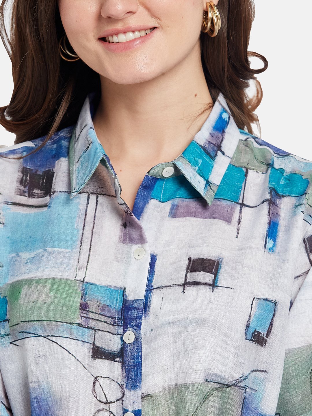 METTLE SS25 Geometric Printed Spread Collar Cotton Casual Shirt