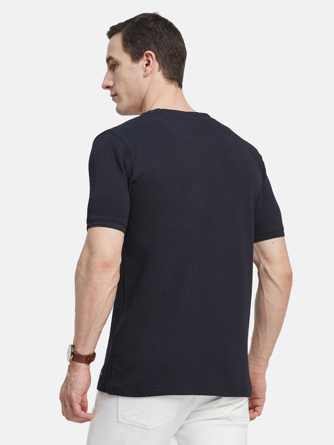 STRUCTURE ROUND NECK BUBBLE KNIT T-SHIRT