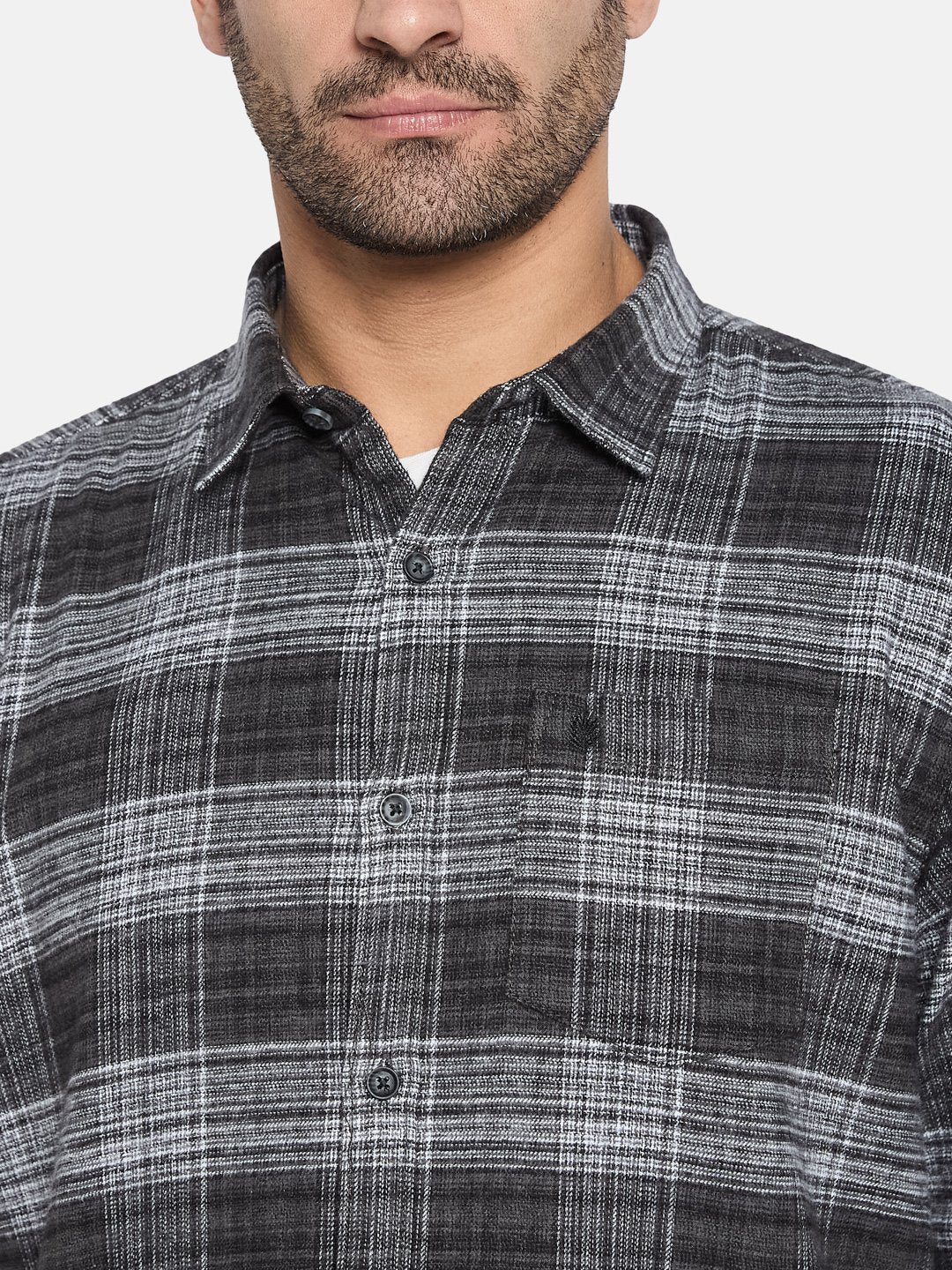 METTLE Men Spread Collar Checked Cotton Casual Shirt