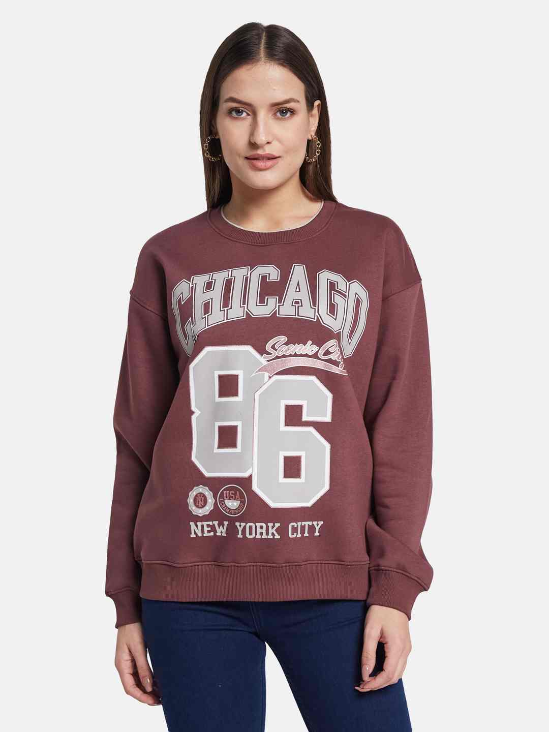 METTLE Women Cotton Printed Sweatshirt