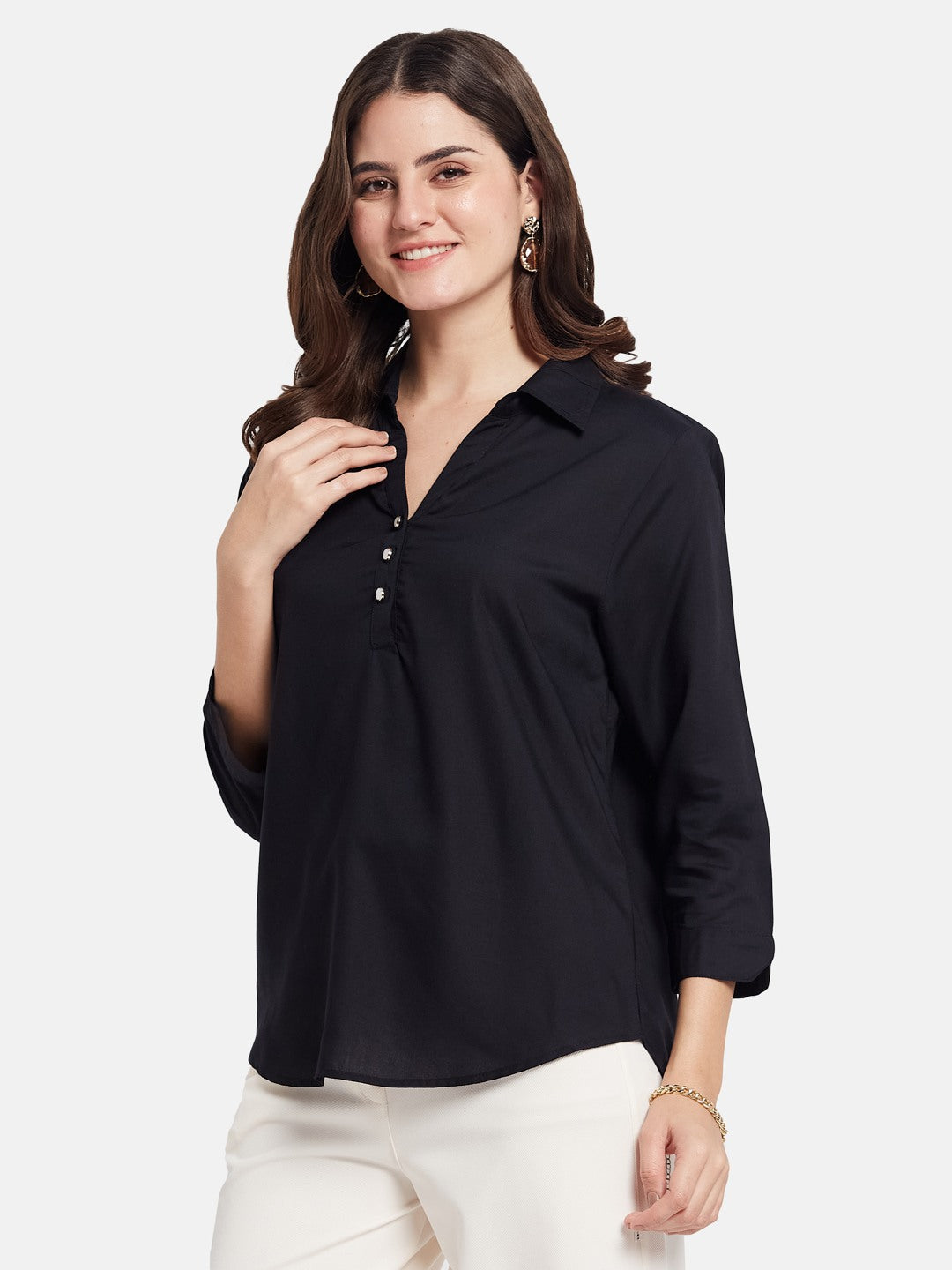 METTLE Women Shirt Collar Cotton Regular Top