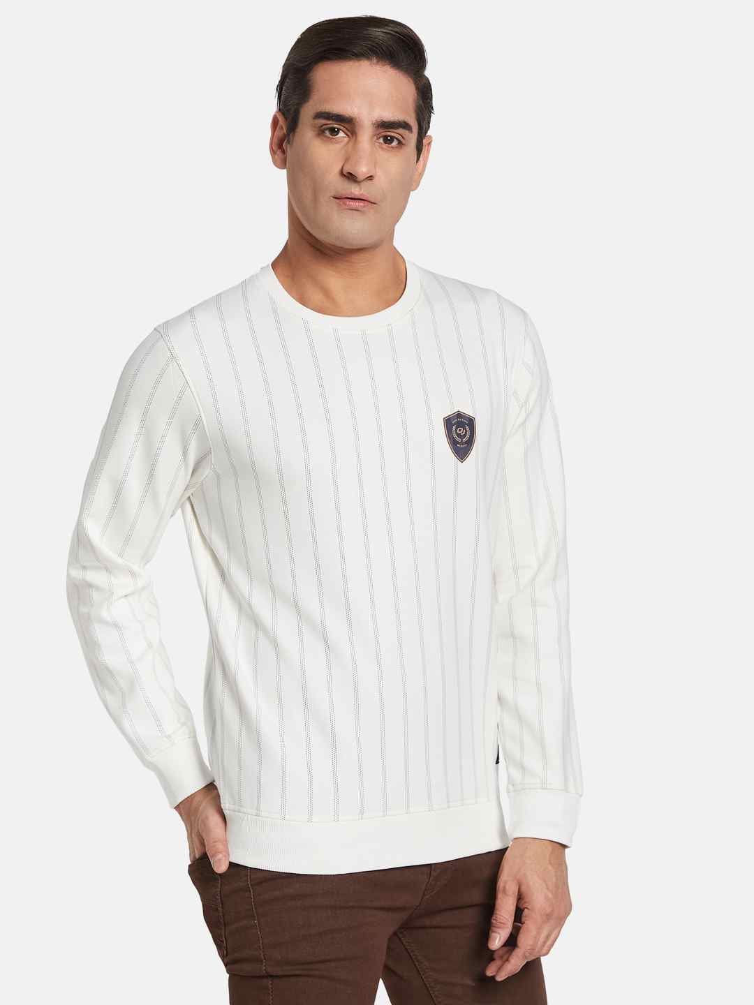 Octave Men Round Neck Striped Pullover Sweatshirt