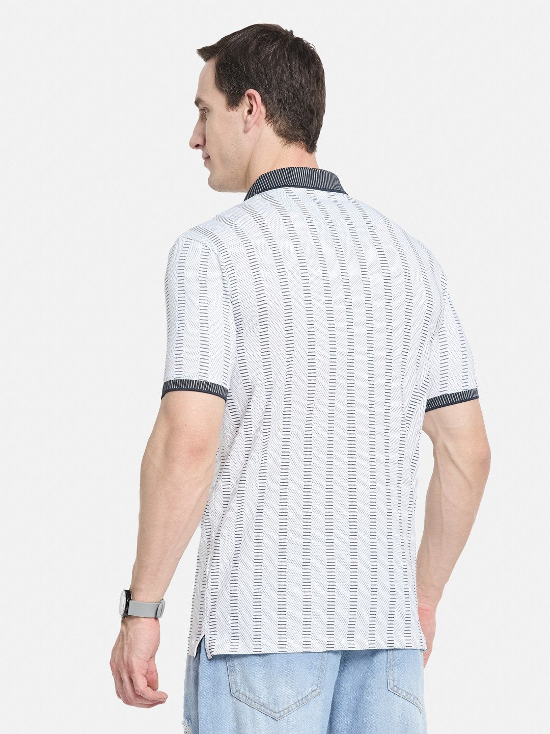 AOP MOTIF PRINT POLO NECK SINGLE JERSEY KNIT T-SHIRT