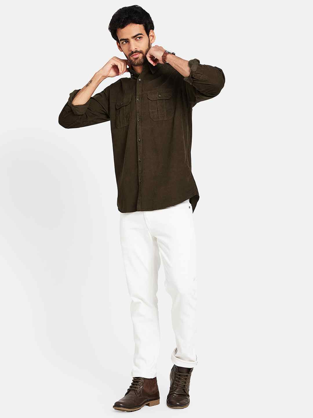 Mettle Spread Collar Long Sleeves Casual Cotton Shirt