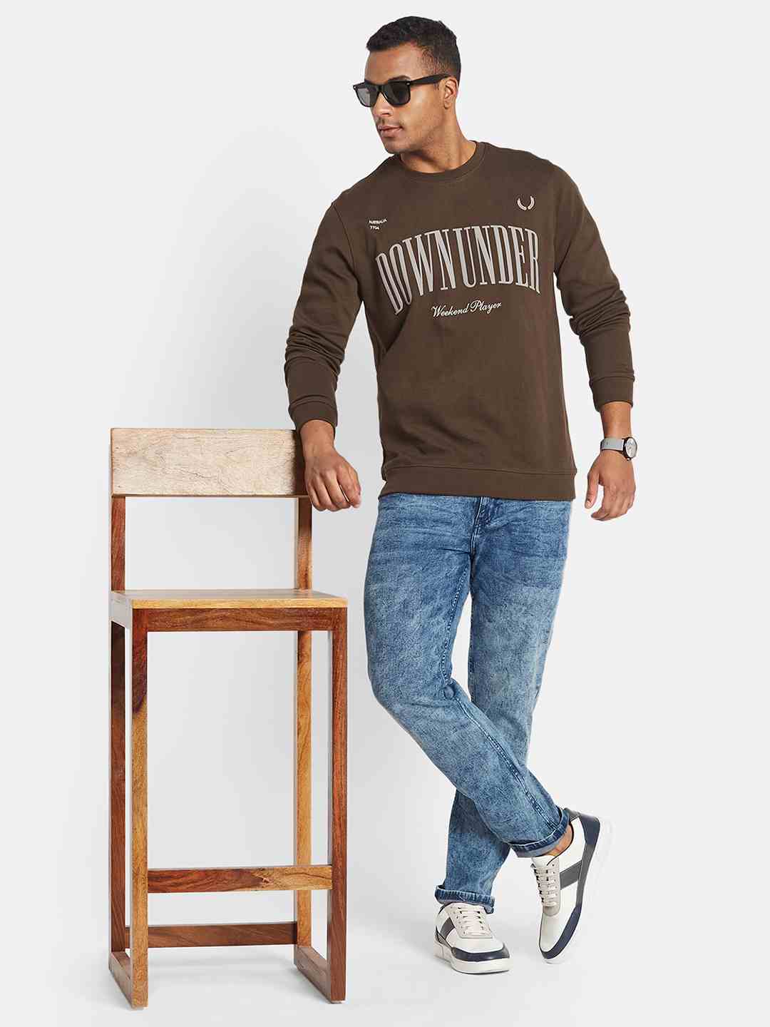 METTLE Men Typography Printed Pullover Cotton Sweatshirt