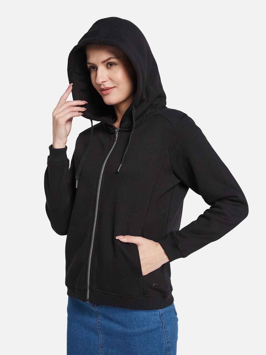 METTLE Women Hooded Front-Open Sweatshirt