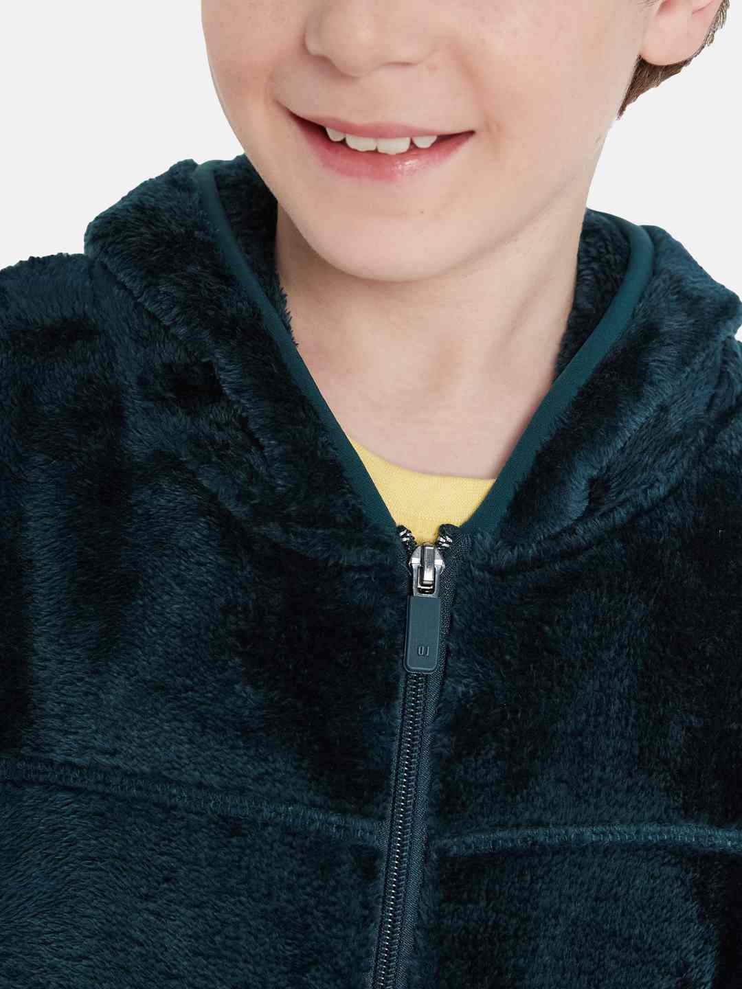 Octave Boys Self Design Front Open Fleece Hooded Sweatshirt