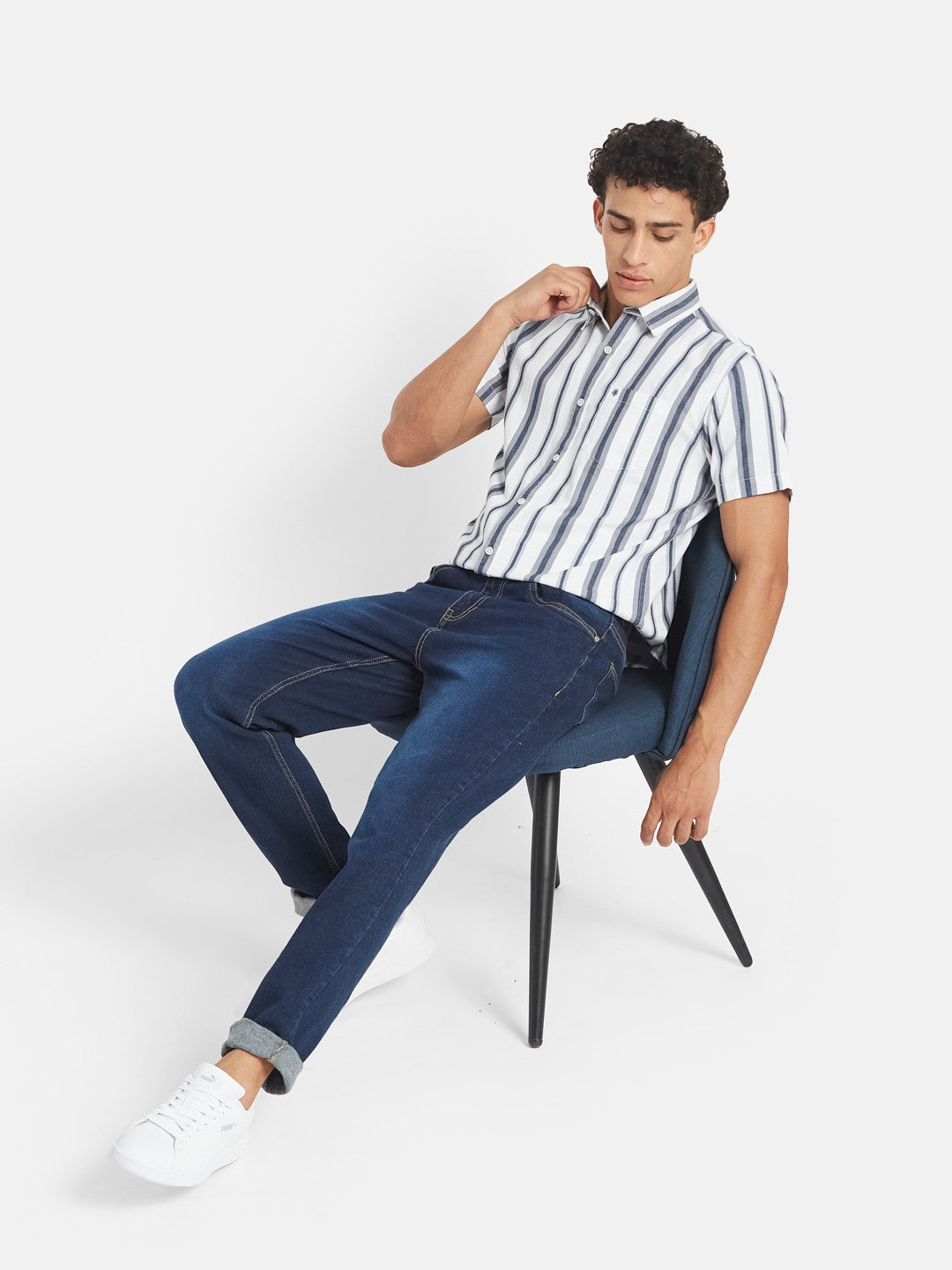 METTLE SS25 Vertical Striped Spread Collar Cotton Casual Shirt
