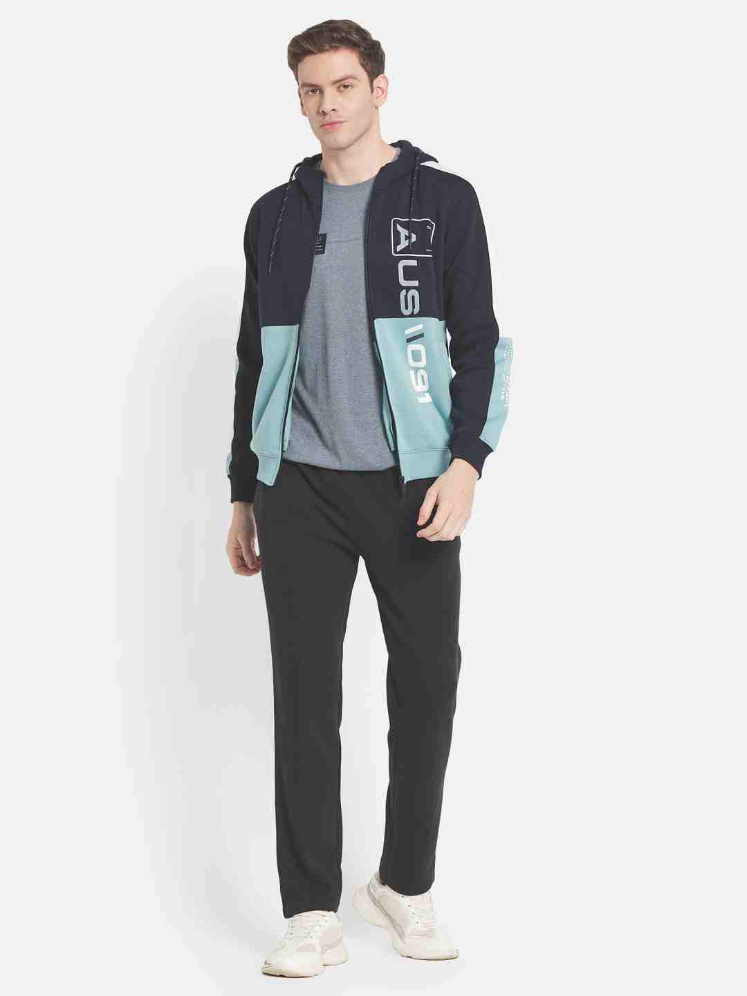 Octave Men Colourblocked Hooded Sweatshirt