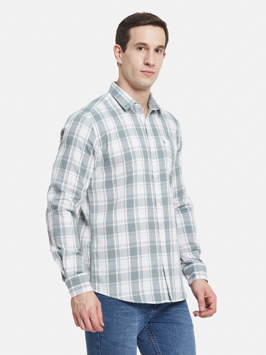 METTLE Men Spread Collar Tartan Checked Cotton Casual Shirt