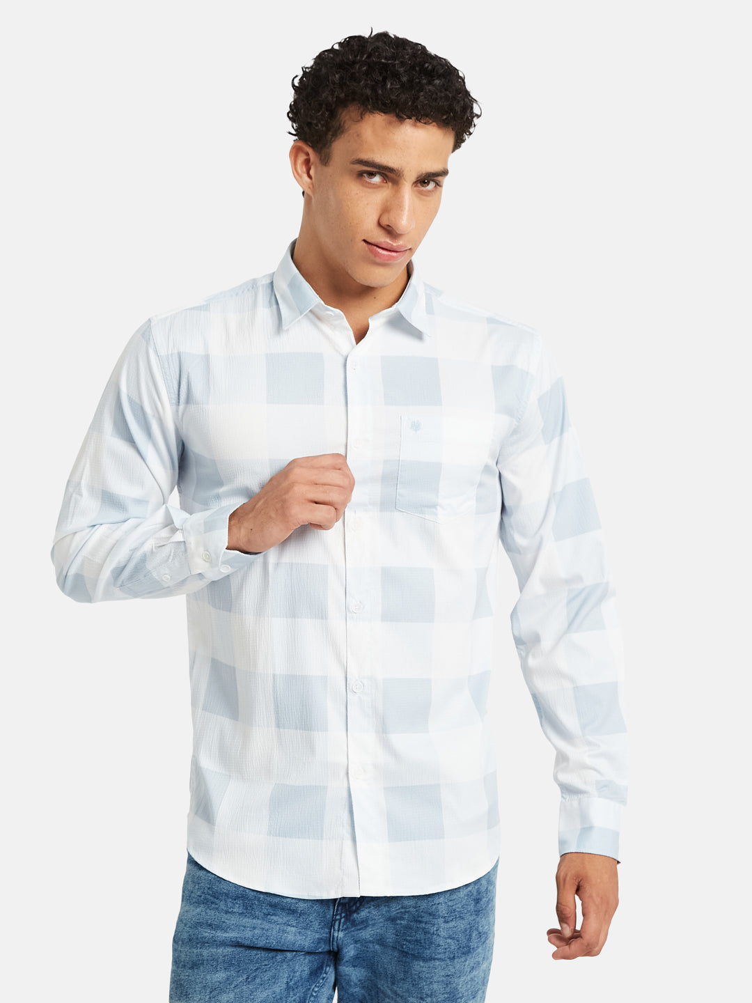 METTLE SS25 Checked Spread Collar Casual Cotton Shirt