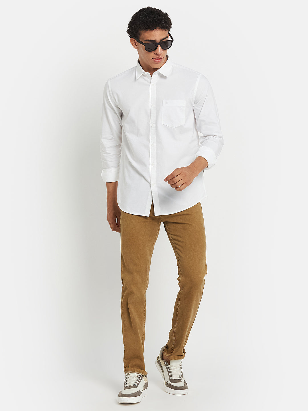 METTLE Men Solid Spread Collar Cotton Casual Shirt