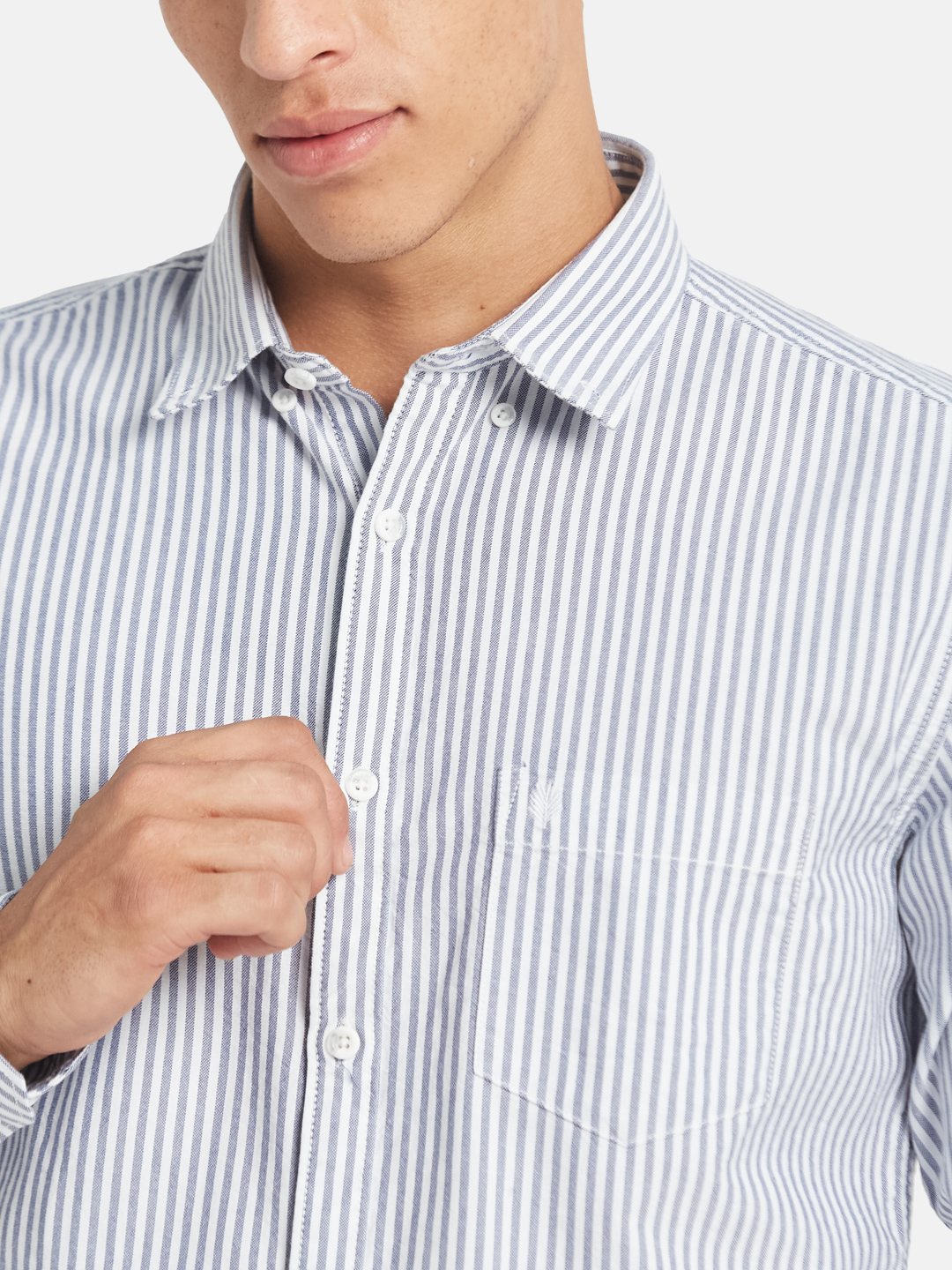 METTLE Men Vertical Striped Button-Down Collar Cotton Casual Shirt