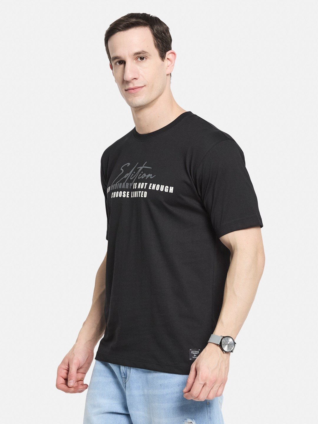 BACK  PRINT ROUND NECK SINGLE JERSEY KNIT T-SHIRT