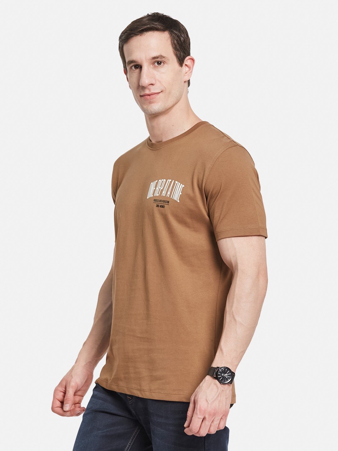 BACK  PRINT ROUND NECK SINGLE JERSEY KNIT T-SHIRT