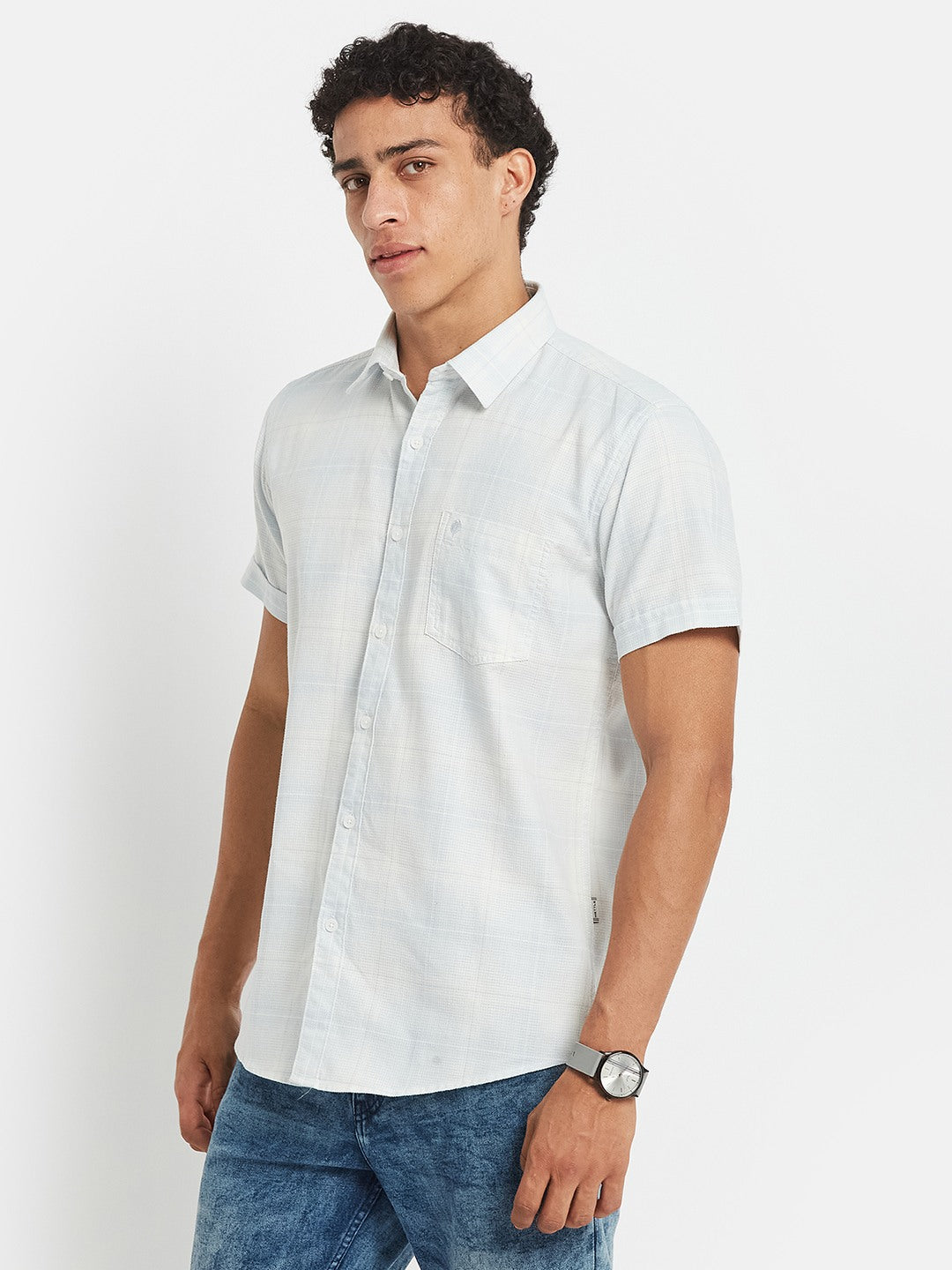 METTLE Men Checked Spread Collar Cotton Casual Shirt