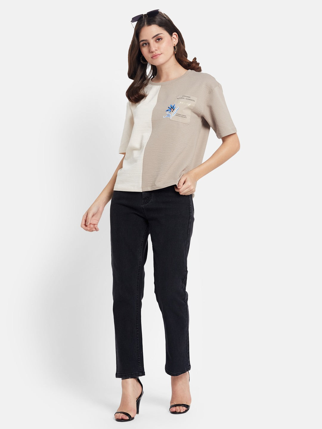 METTLE Colourblocked Round Neck Cotton T-shirt