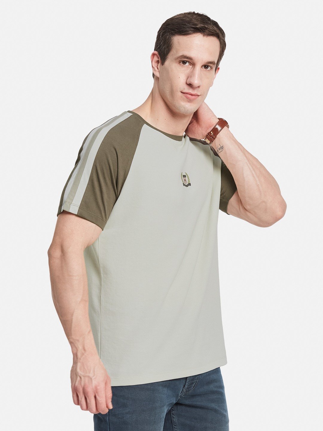 CUT N SEW ROUND NECK BOX KNIT T-SHIRT