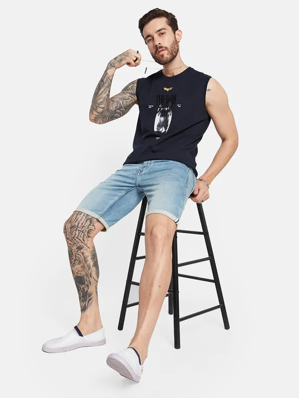 Octave Men Mid-Rise Washed Denim Shorts