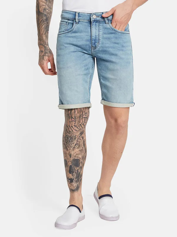 Octave Men Mid-Rise Washed Denim Shorts