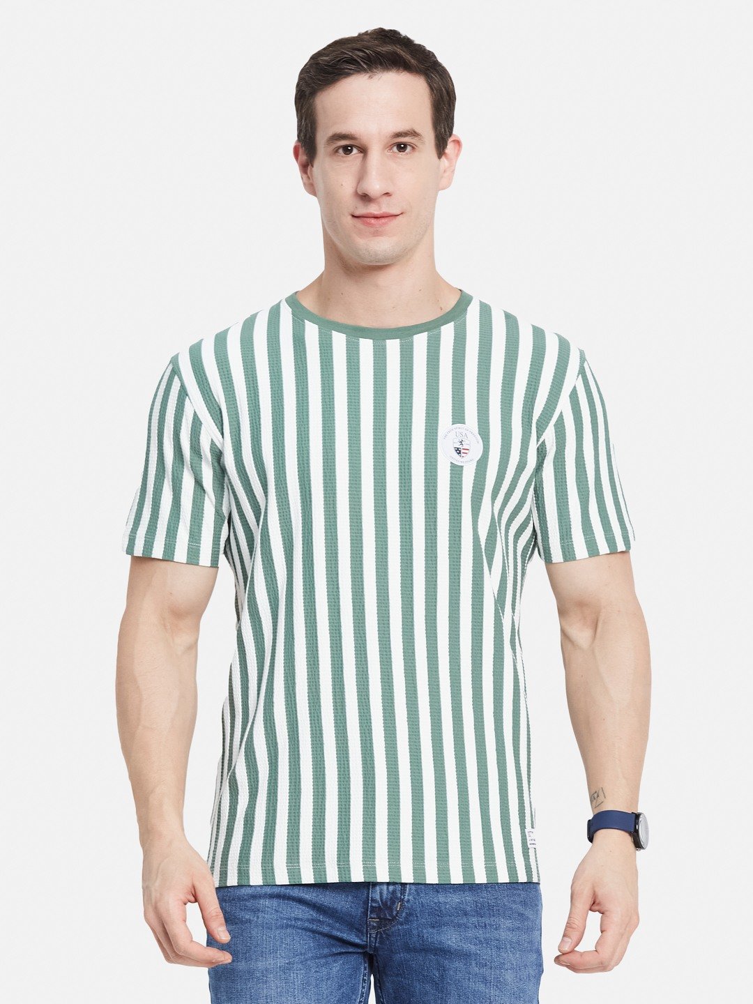 Octave Men Striped Monochrome T-shirt