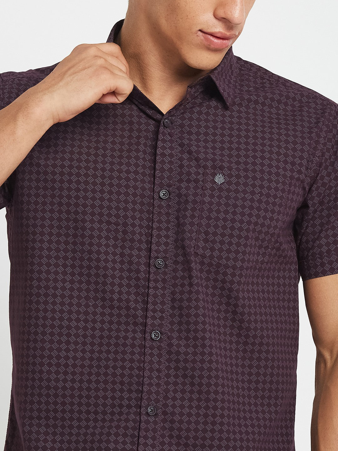 METTLE Men Geometric Printed Spread Collar Cotton Casual Shirt