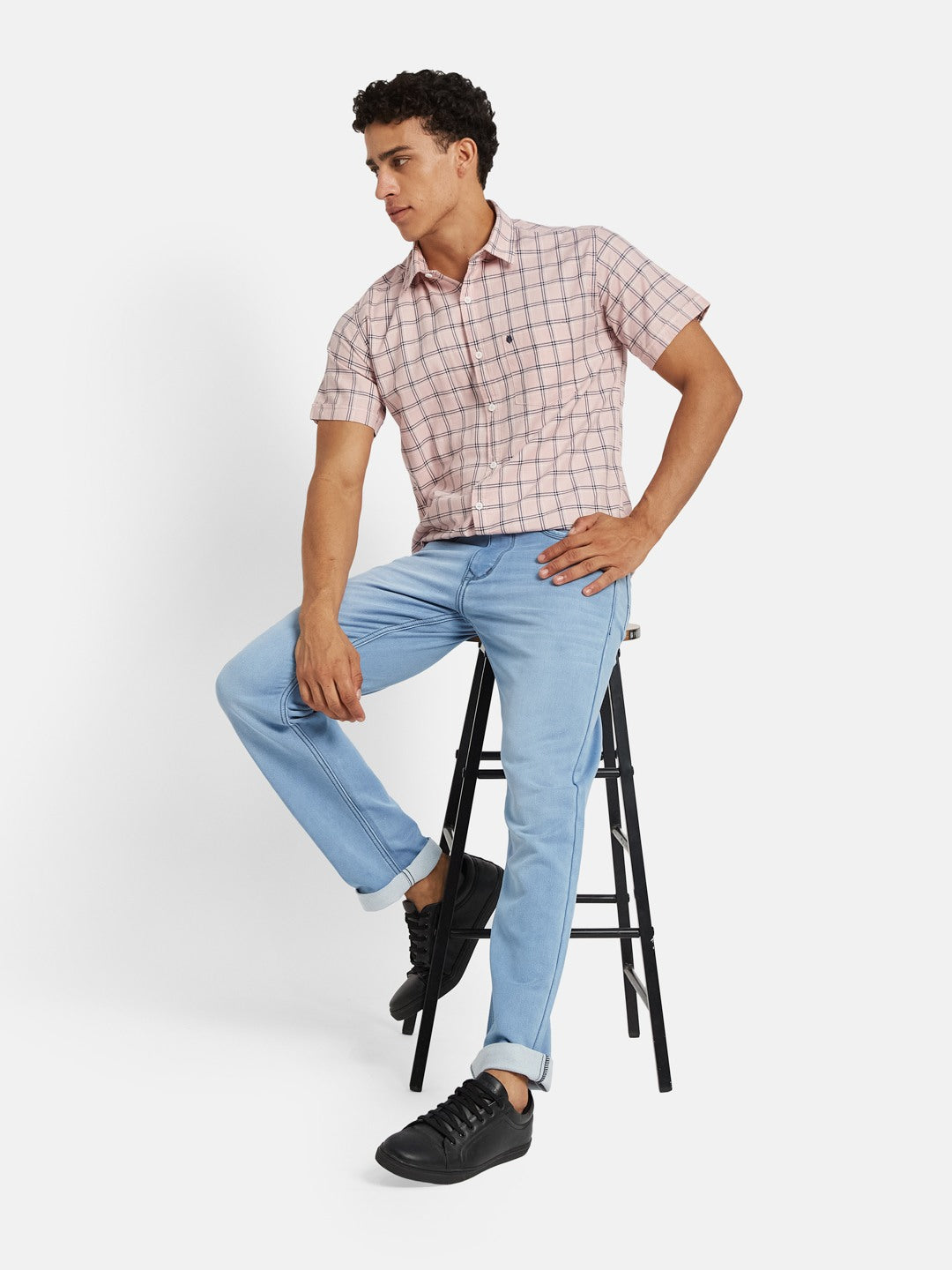 METTLE SS25 Checked Spread Collar Cotton Casual Shirt