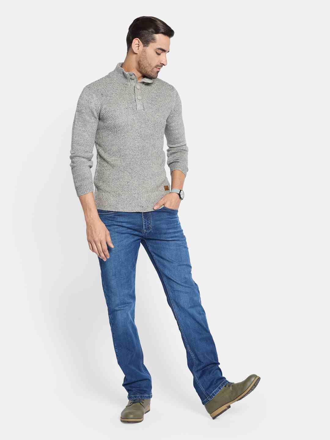 METTLE Men Mock Collar Cable Knit Cardigan