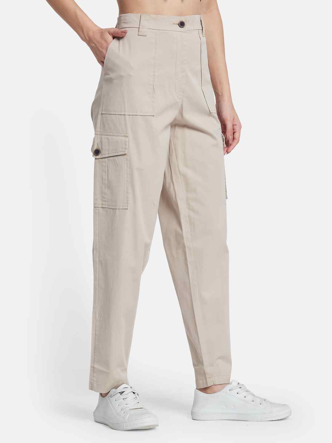 METTLE Women Cotton Cargo Trousers