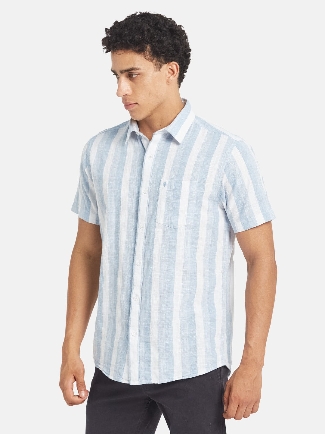 METTLE Men Vertical Striped Spread Collar Cotton Casual Shirt