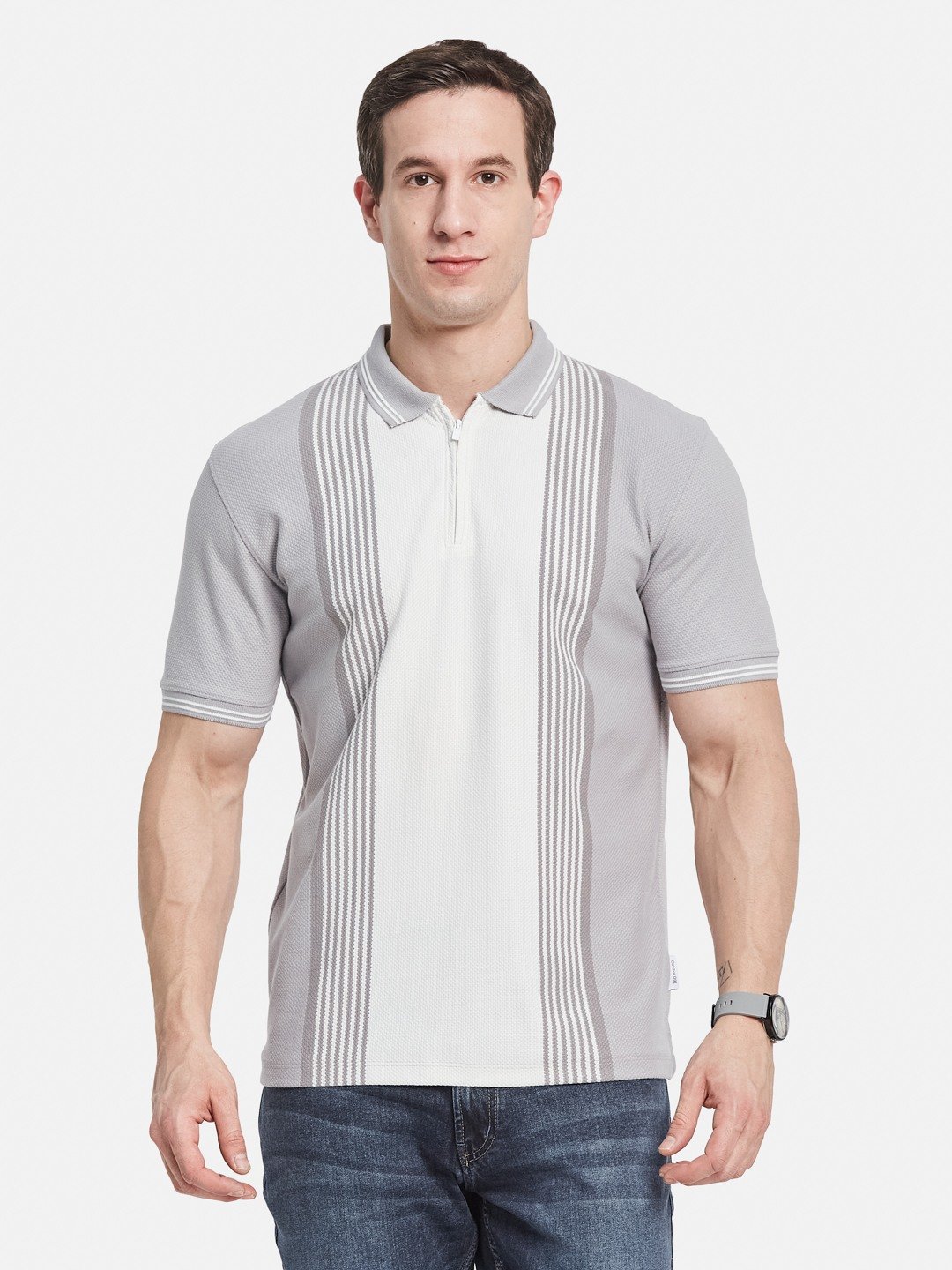 Octave Men Colourblocked Polo Collar T-shirt