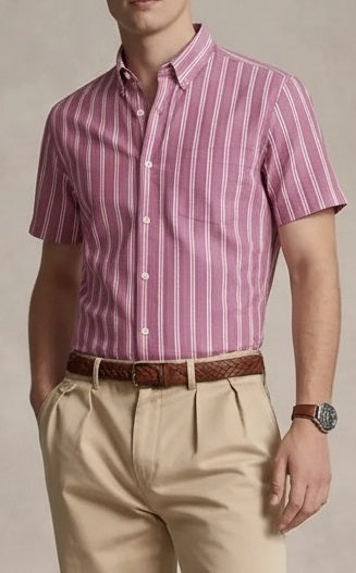 Men Suede Striped Casual Shirt