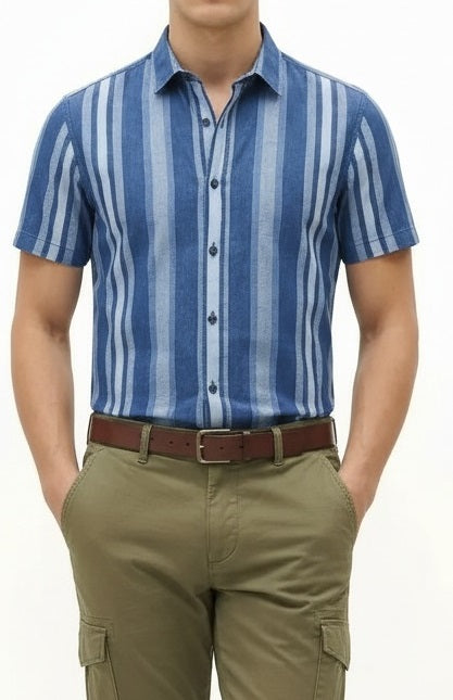 Men Denim Striped Casual Shirt