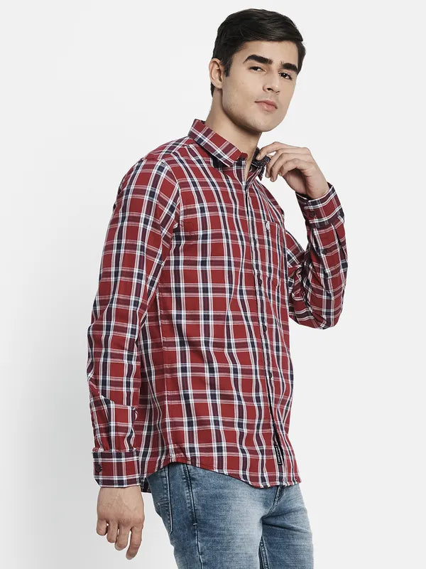 Men Maroon Tartan Checks Checked Casual Shirt