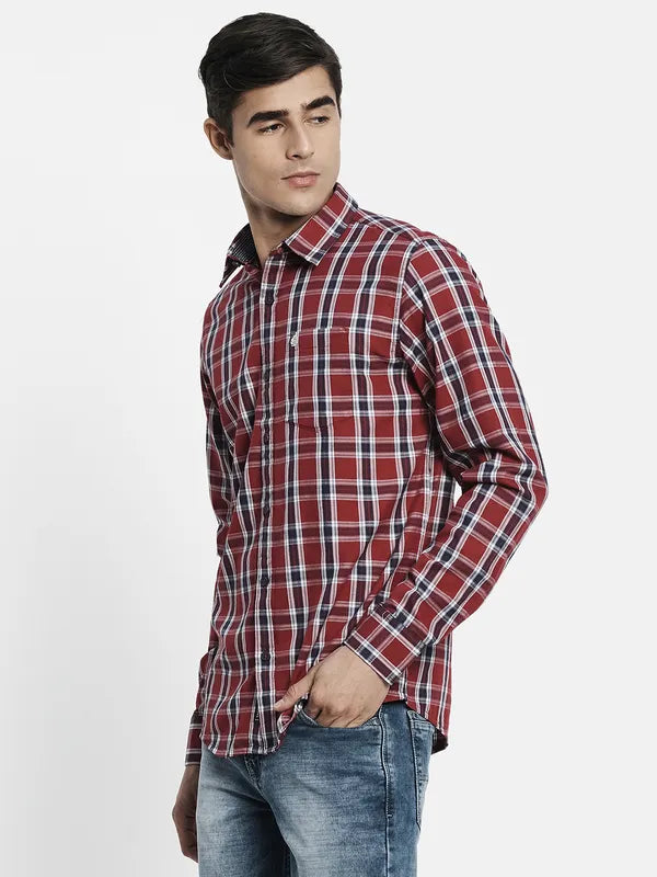 Men Maroon Tartan Checks Checked Casual Shirt