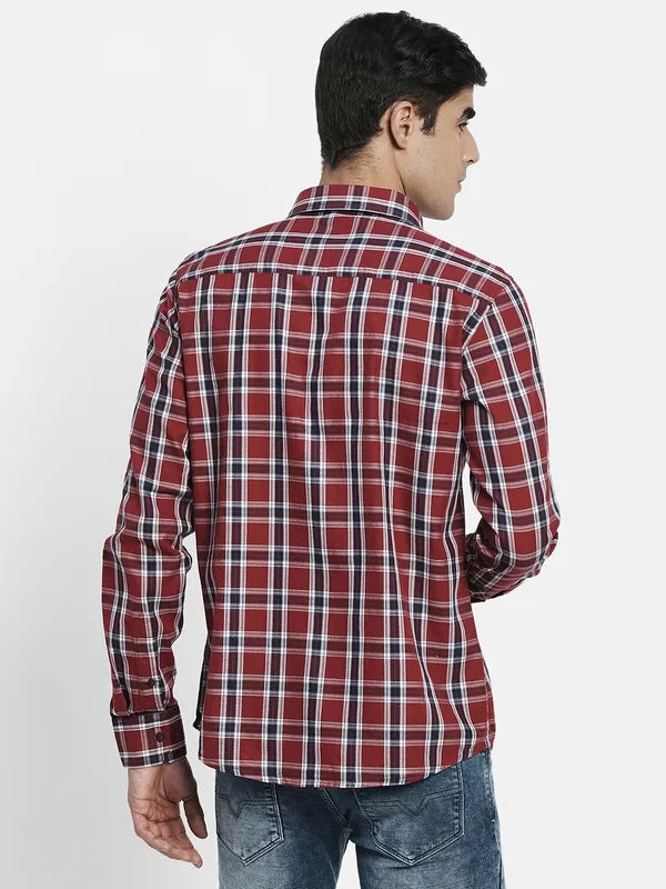 Men Maroon Tartan Checks Checked Casual Shirt
