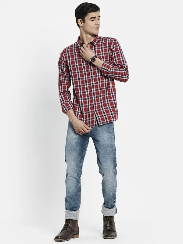 Men Maroon Tartan Checks Checked Casual Shirt