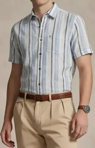Men Sky Blue Multi Stripes Striped Casual Shirt