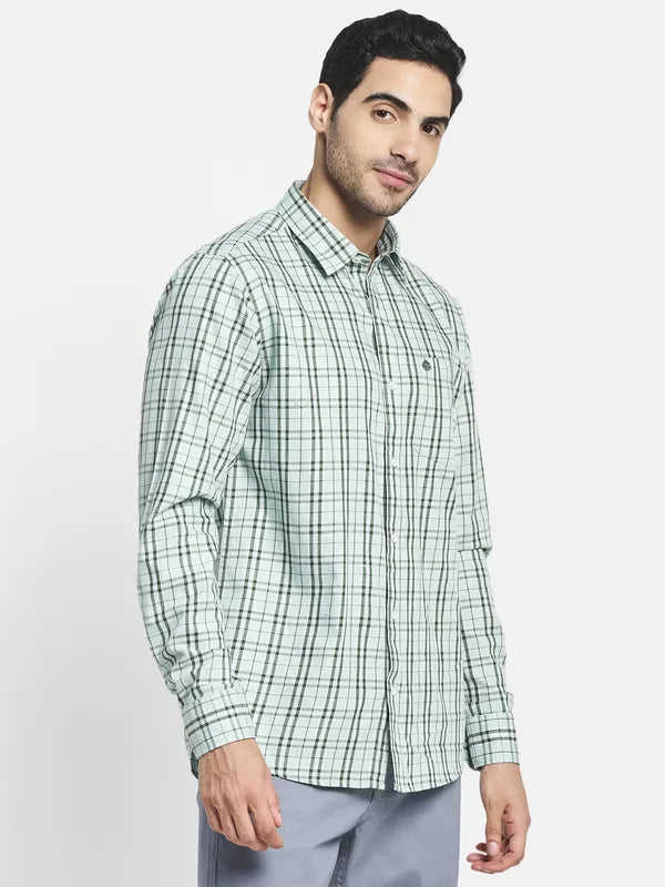 Men Olive Green Checked Casual Shirt
