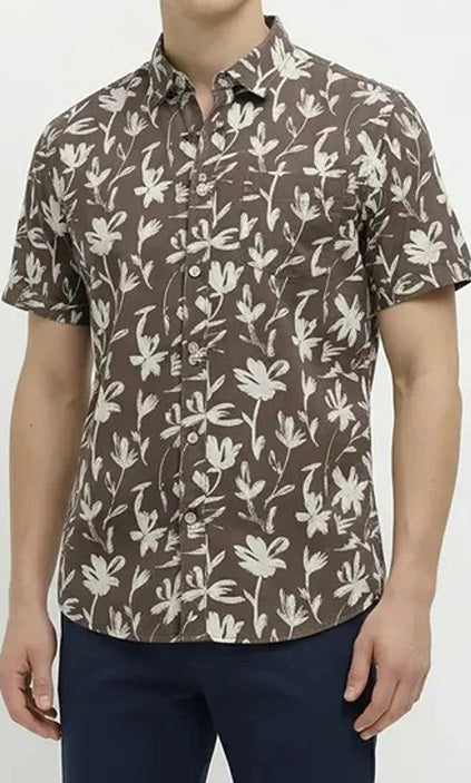 METTLE Men Coffee Floral Printed Casual Shirt