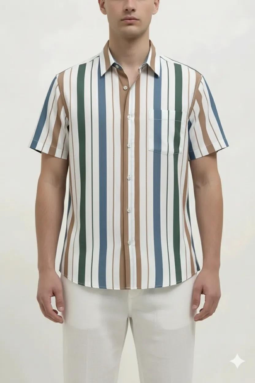 Men Rust Striped Casual Shirt