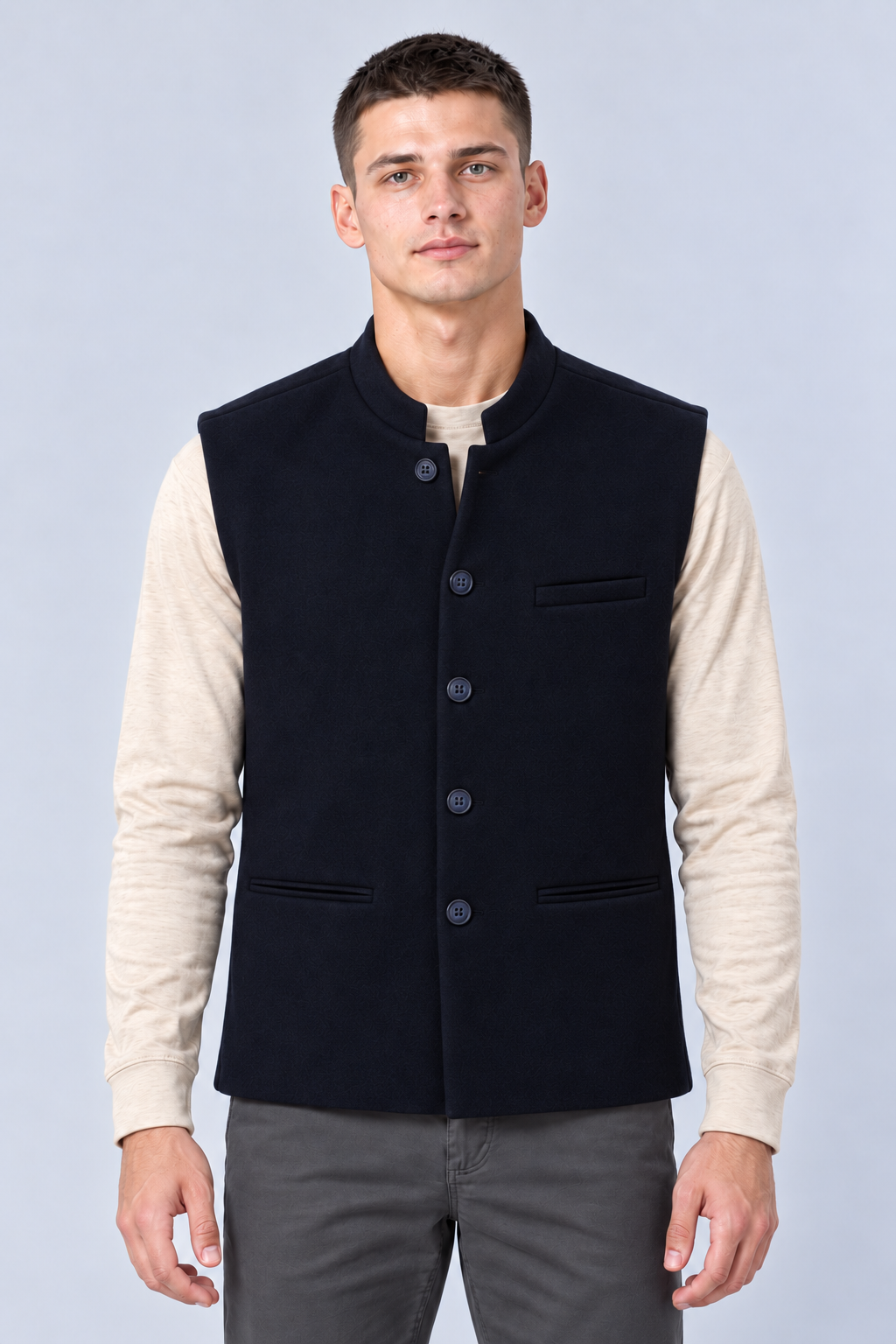 Men’s Regular Fit Nehru Waistcoat – Navy