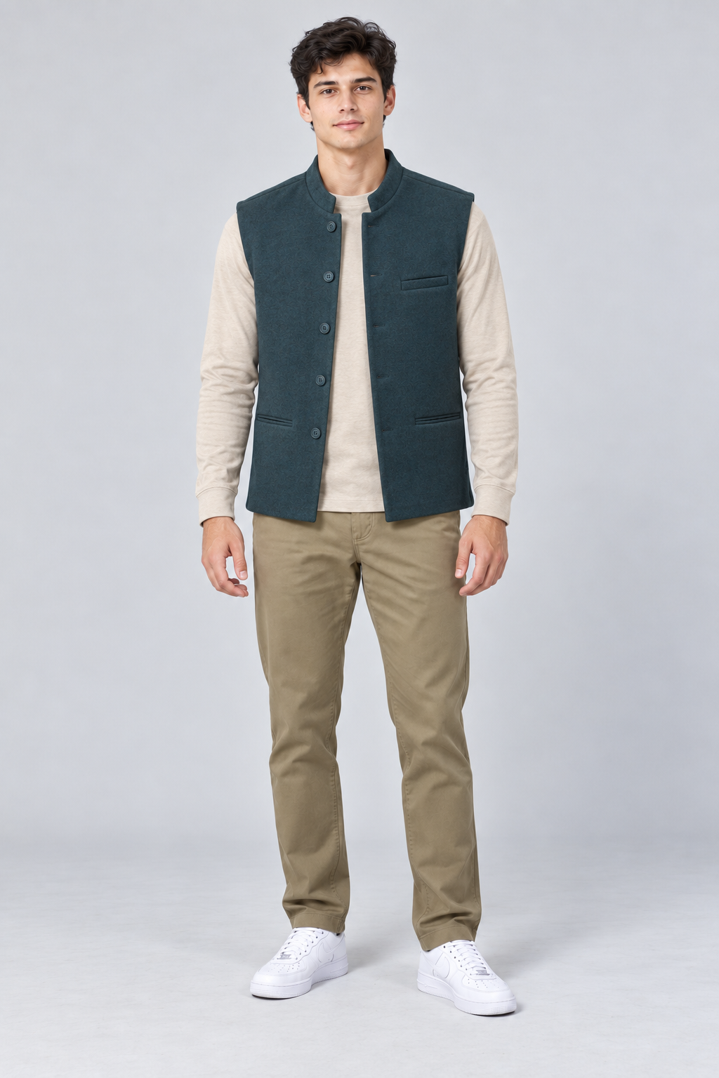 Men’s Regular Fit Nehru Waistcoat – Teal