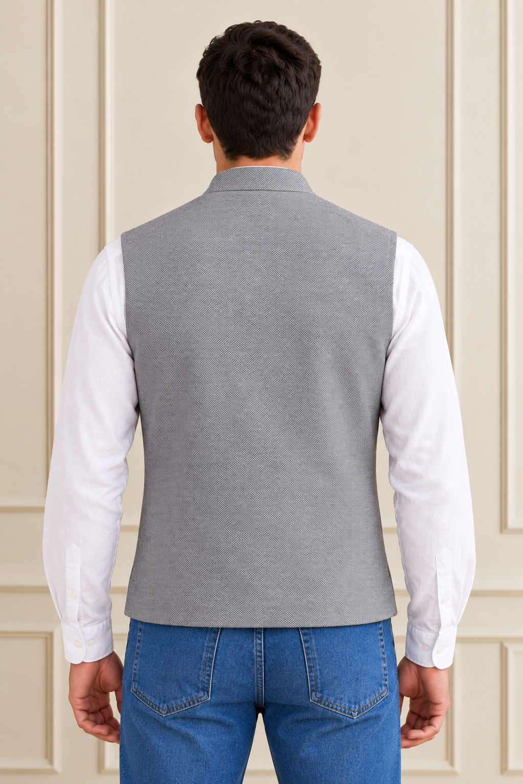 Men’s Sky Blue Bird’s Eye Knitted Waistcoat – Regular Fit
