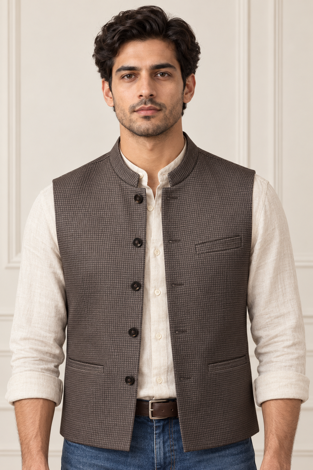 Men’s Espresso Tweed Waistcoat – Regular Fit