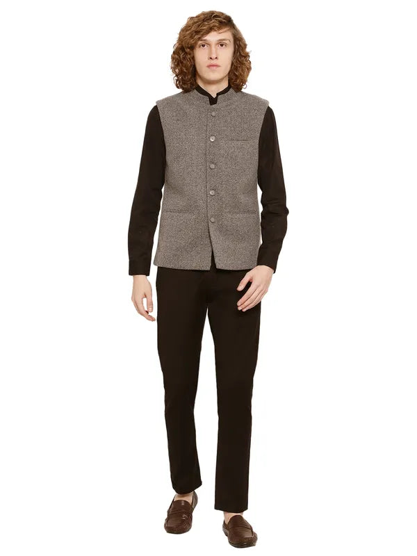 Mettle Men Grey Melange Solid Waistcoat